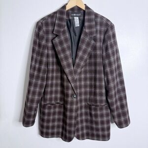 NWOT Sag Harbor‎ Houndstooth Plaid Wool Blend Blazer Burgundy Black Size 18